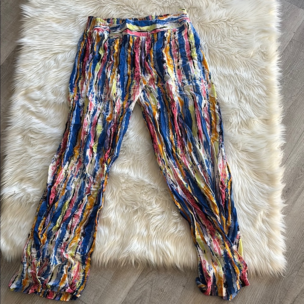 Mocha Colorful Striped Pants with elastic waistband